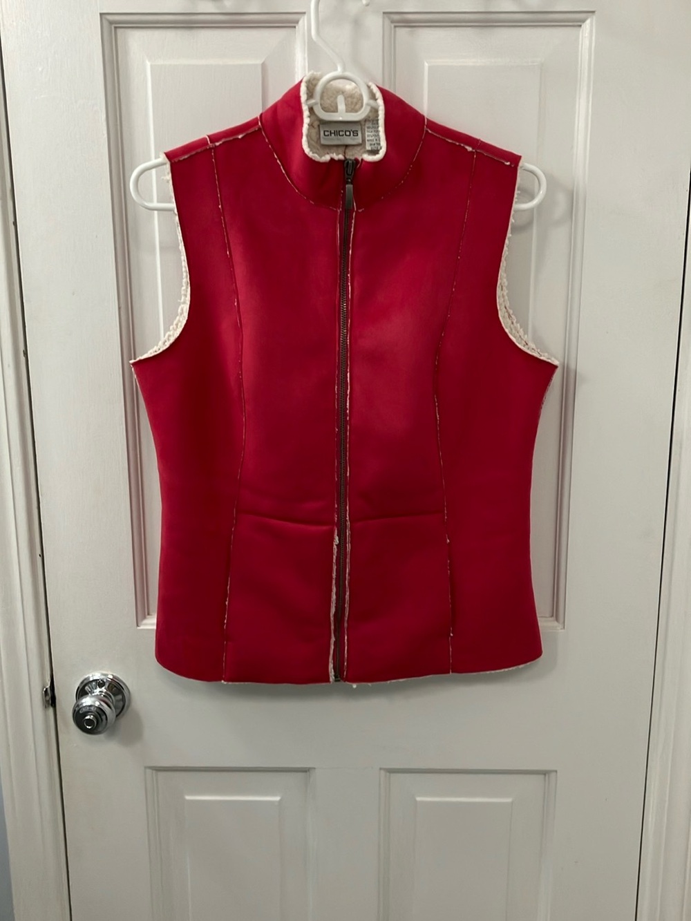 Chico's Fall Vest pink full Zip Vest Sherpa fleece lining size small western